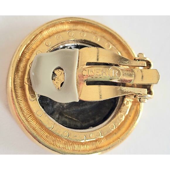 Vintage Ciner Greek Roman Coin Silver Gold Earrings Clip-On Signed Etruscan - Picture 4 of 6
